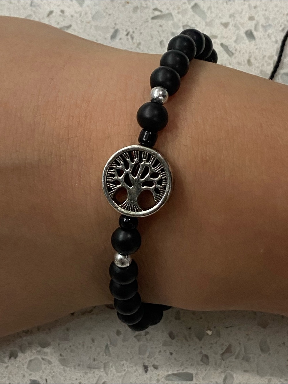 Matte Black Tree of Life Adjustable Macrame Beaded Bracelet